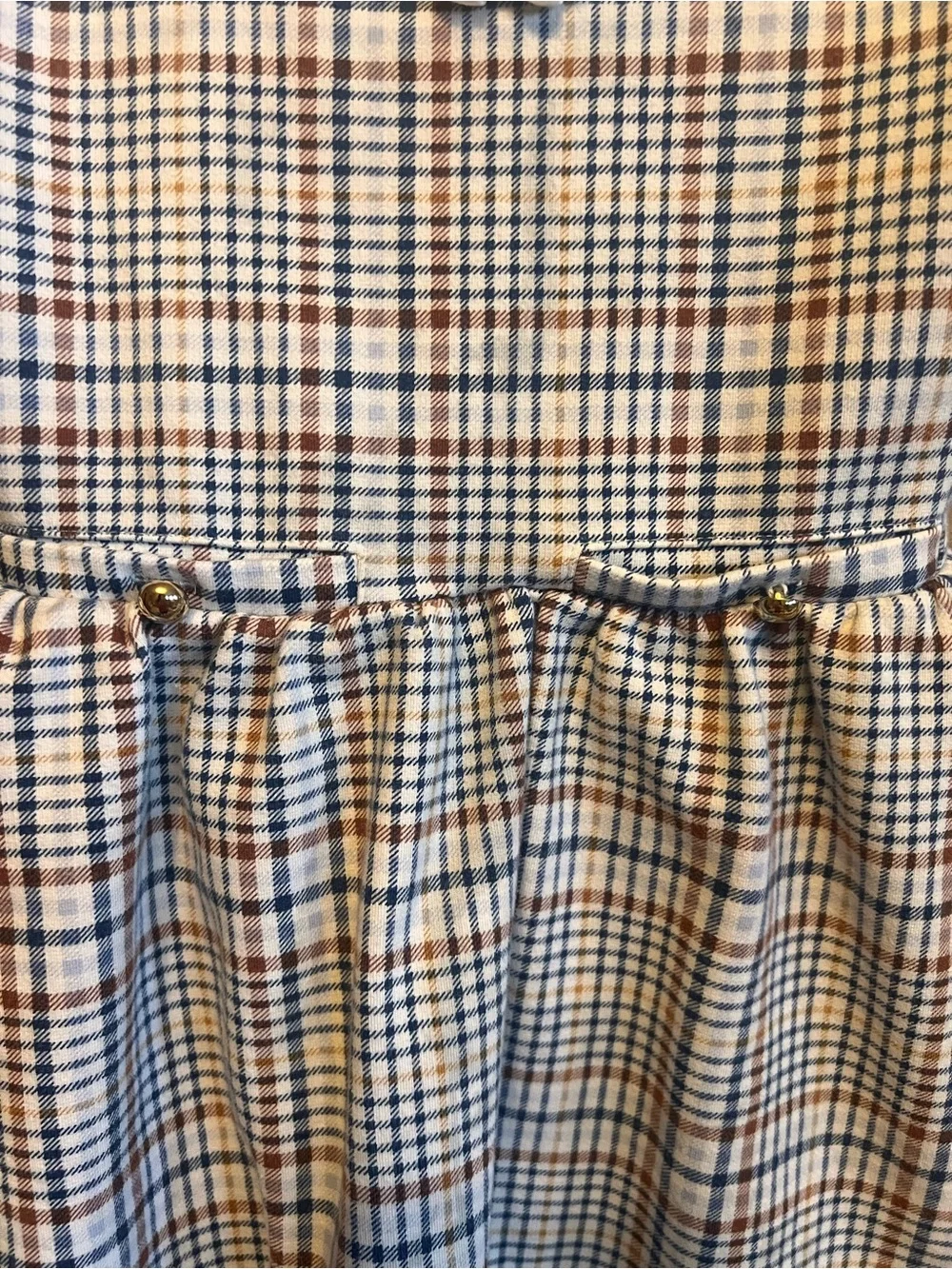 Janie & Jack Girls 7 Plaid Sleeveless Dress with Ruffle Collar - Navy & Tan